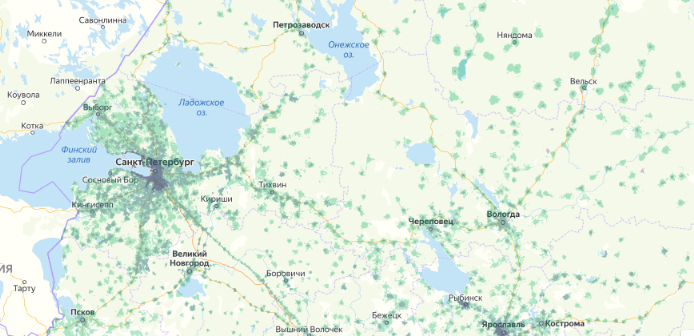 Зона покрытия МТС на карте Дмитров 